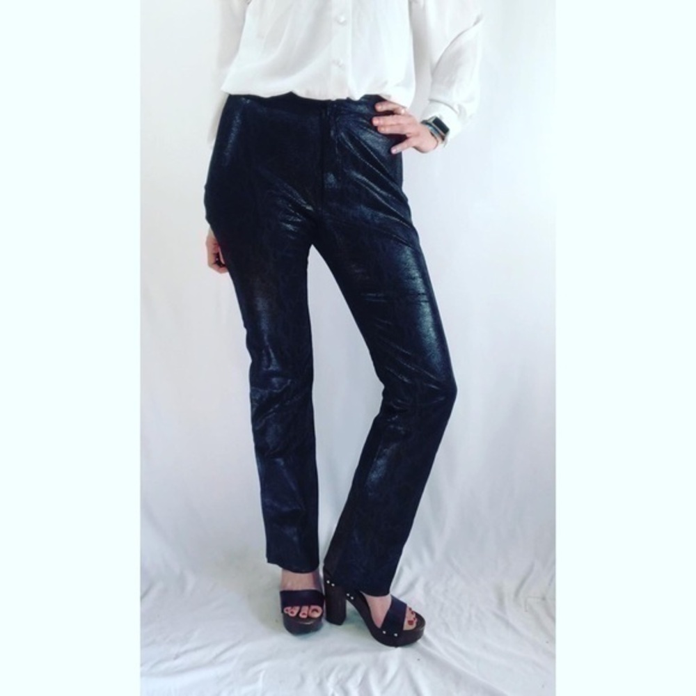 Vintage Wilson's Leather Black and Gray Snake Print Leather Flare Pants